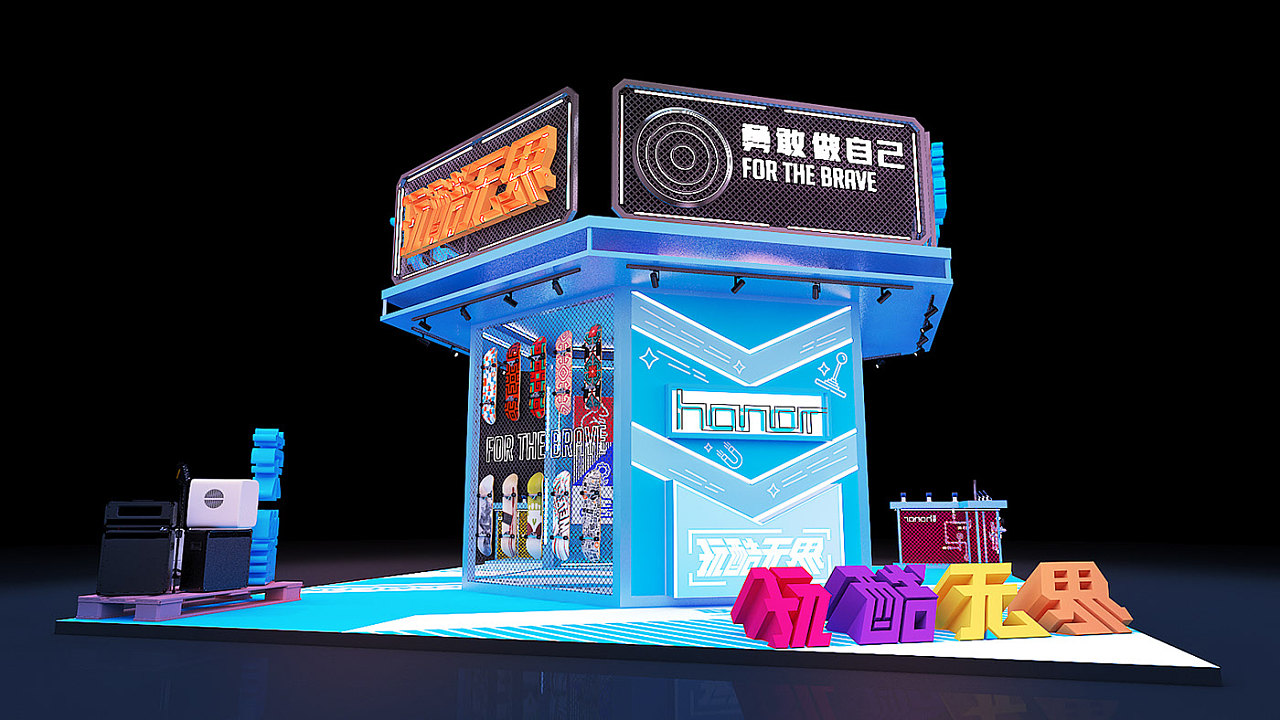 玩酷無(wú)界快閃店里的滑板裝飾，酷
